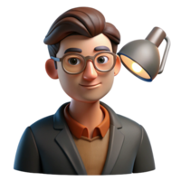 beautiful traditional Portrait of a man with glasses and a thoughtful expression, lit by a warm, desk lamp, in a realistic style 4K png