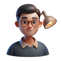 impressive abstract Portrait of a man with glasses and a thoughtful expression, lit by a warm, desk lamp, in a realistic style original png