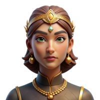 serene abstract Portrait of a woman with intricate face jewelry and a regal expression, illuminated by dramatic spotlighting, in a Byzantine style authentic png