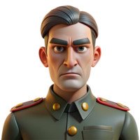 vibrant traditional Portrait of a man with a stern expression and a military uniform, lit by harsh, contrasting light, in a propaganda poster style premium png