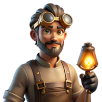 wonderful vintage A portrait of a steampunk blacksmith with intricate goggles, leather apron, and glowing brass tools, lit by flickering gaslight in a chiaroscuro style high resolution png