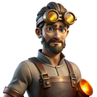 beautiful rustic A portrait of a steampunk blacksmith with intricate goggles, leather apron, and glowing brass tools, lit by flickering gaslight in a chiaroscuro style high quality png