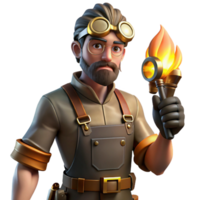 stunning artistic A portrait of a steampunk blacksmith with intricate goggles, leather apron, and glowing brass tools, lit by flickering gaslight in a chiaroscuro style high resolution png