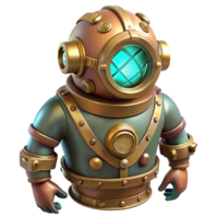 serene abstract A steampunk diving suit with intricate brass helmets, glowing portholes, and articulated joints, descending into the depths of the ocean, lit by a mysterious, underwater glow authentic png
