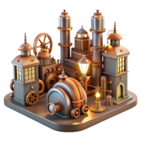 serene contemporary A portrait of a steampunk explorer with a compass, leather satchel, and a pith helmet, gazing at a distant horizon, lit by the golden rays of the setting sun exclusive png