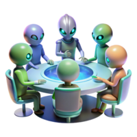 magnificent rustic A group of diverse alien diplomats gathered around a holographic table, debating the fate of a dying star. Soft lighting, realistic style professional png