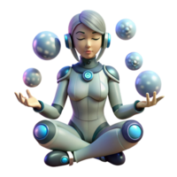 stunning vintage A young woman with cybernetic implants meditating in zero gravity, surrounded by floating orbs of data. Ethereal lighting, cyberpunk style professional png