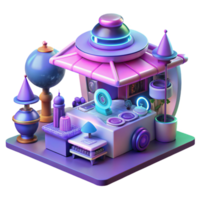 impressive modern A futuristic marketplace bustling with alien merchants and strange wares, illuminated by vibrant neon signs. Warm lighting, retrofuturistic style exclusive png