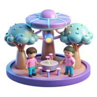 elegant artistic A group of children playing with miniature robotic drones in a futuristic park, under the soft glow of artificial trees. Pastel lighting, whimsical style authentic png