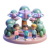 beautiful artistic A group of children playing with miniature robotic drones in a futuristic park, under the soft glow of artificial trees. Pastel lighting, whimsical style exclusive png