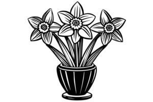 Elegant black and white daffodils in a decorative pot vector