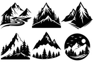 A set of Black and White Mountain Illustrations vector