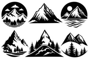 Set of Black and White Mountain Illustrations vector
