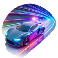 vibrant contemporary A futuristic racing car speeding through a tunnel of light, leaving trails of vibrant energy. Neon lighting, dynamic style high quality png