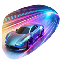 magnificent minimalist A futuristic racing car speeding through a tunnel of light, leaving trails of vibrant energy. Neon lighting, dynamic style premium png