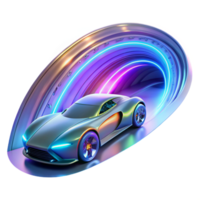 stunning traditional A futuristic racing car speeding through a tunnel of light, leaving trails of vibrant energy. Neon lighting, dynamic style professional png