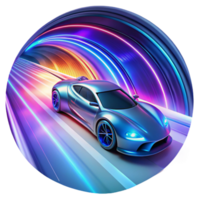 extraordinary rustic A futuristic racing car speeding through a tunnel of light, leaving trails of vibrant energy. Neon lighting, dynamic style genuine png