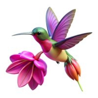magnificent contemporary A hummingbird hovering near a vibrant fuchsia flower, wings blurred in motion, soft focus with vibrant colors exclusive png