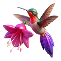 beautiful minimalist A hummingbird hovering near a vibrant fuchsia flower, wings blurred in motion, soft focus with vibrant colors genuine png