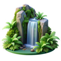impressive abstract A cascading waterfall surrounded by lush green ferns, dappled sunlight, realistic style genuine png