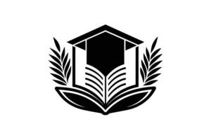 A logo design featuring graduation cap and open book. vector