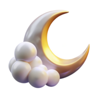 elegant artistic A crescent moon shining through wispy clouds, dark blue sky, ethereal style high quality png