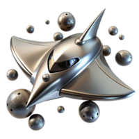 beautiful modern A sleek, chrome spaceship, shaped like a manta ray, glides through a field of asteroids. Dramatic, chiaroscuro lighting. Art Deco style premium png