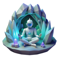 impressive minimalist A lone space explorer meditating inside a crystalline cave on an alien planet. Soft, ethereal lighting. Fantasy art style authentic png