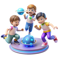 extraordinary vintage A group of children playing with levitating toys in a zero-gravity environment. Bright, playful lighting. Pixar style premium png