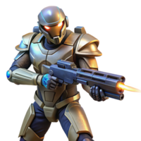 serene abstract A futuristic soldier in powered armor wielding a plasma rifle. Dramatic, action lighting. Military sci-fi style professional png