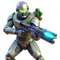impressive vintage A futuristic soldier in powered armor wielding a plasma rifle. Dramatic, action lighting. Military sci-fi style high resolution png