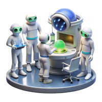 dramatic artistic A group of humans and aliens working together on a complex scientific project in a space station laboratory. Bright, sterile lighting. Technical illustration style high quality png