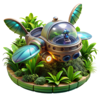 beautiful abstract A futuristic vehicle resembling a dragonfly hovering above a lush, alien jungle. Vibrant, natural lighting. Steampunk style high quality png