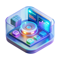 serene creative A holographic interface displaying complex data and schematics. Bright, digital lighting. User interface design style original png
