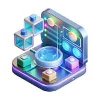serene traditional A holographic interface displaying complex data and schematics. Bright, digital lighting. User interface design style detailed png