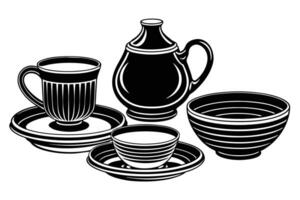 Elegant Black and White Tea Set Illustration vector