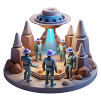 dramatic minimalist A group of explorers discovering a hidden temple on an alien planet. Mysterious, atmospheric lighting. Archaeological illustration style high resolution png
