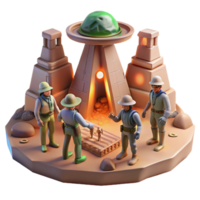 elegant contemporary A group of explorers discovering a hidden temple on an alien planet. Mysterious, atmospheric lighting. Archaeological illustration style exclusive png