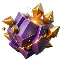 dramatic modern Fractured shards of amethyst and gold, interconnected by glowing filaments of energy, lit by a dramatic chiaroscuro. Sharp, geometric shapes contrast with organic curves detailed png