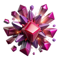 beautiful vintage Exploding shards of ruby and amethyst, radiating outwards from a central point, bright backlighting, cubist style professional png