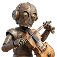 serene vintage A Robot Crafted from Salvaged Scrap original png