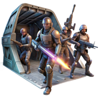 vibrant minimalist A Group of Space Pirates Armed with high resolution png