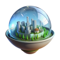 wonderful abstract A floating, transparent sphere containing a miniature city powered by renewable energy, soft ambient lighting, eco-futurism style 4K png