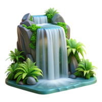 magnificent artistic A cascading waterfall, surrounded by lush green ferns, long exposure creating a silky smooth water effect, romantic style authentic png