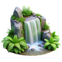 magnificent minimalist A cascading waterfall, surrounded by lush green ferns, long exposure creating a silky smooth water effect, romantic style premium png