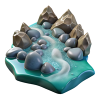 serene artistic A bubbling mountain stream, crystal clear water, smooth stones visible on the bottom, realistic style exclusive png