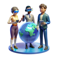 extraordinary classic A group of diverse people interacting with a holographic world map, futuristic attire, warm, inviting lighting, utopian style original png