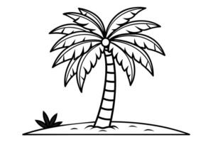 Simple black and white drawing of a palm tree on an island. vector