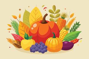 Vibrant Autumn Harvest Display of Fruits and Vegetables vector