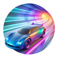 elegant modern A futuristic vehicle speeding through a data stream tunnel, vibrant neon colors, motion blur, cyberpunk style high resolution png
